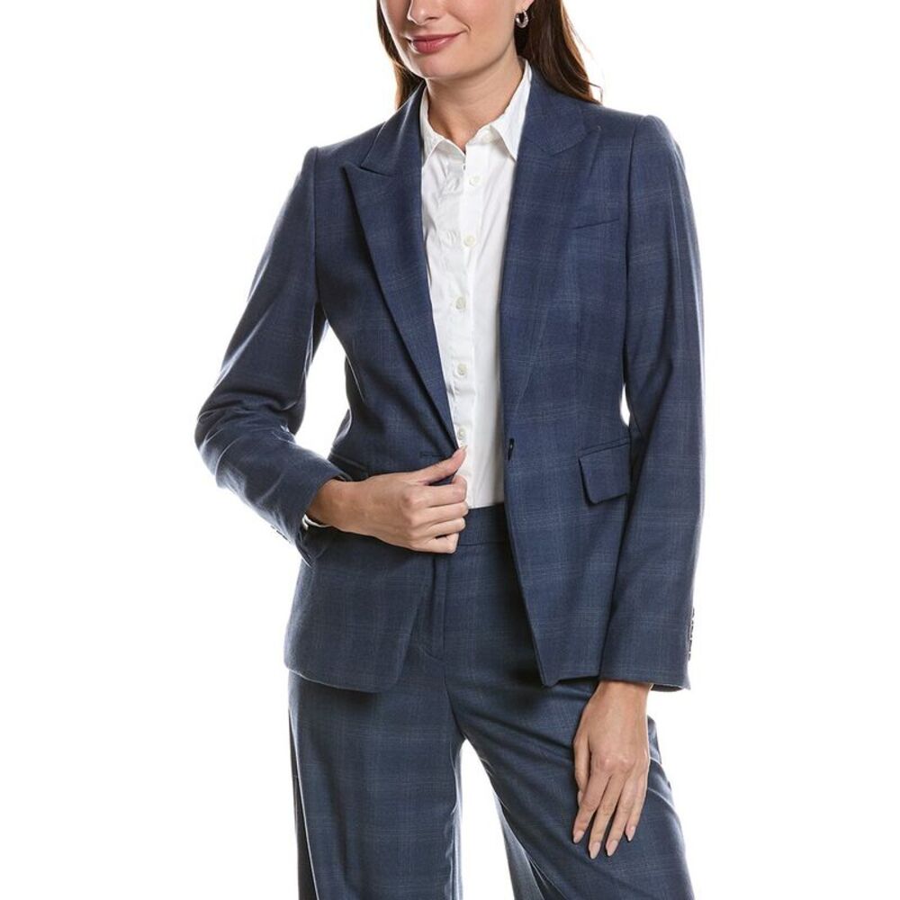 Brooks Brothers Womens Plaid Wool & Silk-Blend Suit Jacket, Blue